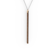 Siyah zirkon 925 ayar rose altın kaplama gümüş kolye (40 cm beyaz altın rolo zincir)