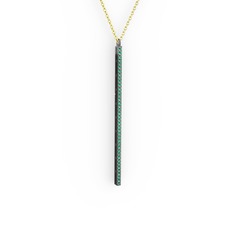 Su Yolu Kolye - Yeşil kuvars 925 ayar siyah rodyum kaplama gümüş kolye (40 cm altın rolo zincir) #co27h6