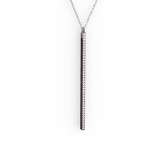 Pembe kuvars 925 ayar siyah rodyum kaplama gümüş kolye (40 cm beyaz altın rolo zincir)