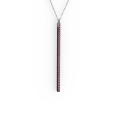 Rodolit garnet 925 ayar siyah rodyum kaplama gümüş kolye (40 cm beyaz altın rolo zincir)