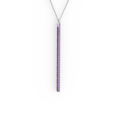 Ametist 925 ayar gümüş kolye (40 cm beyaz altın rolo zincir)