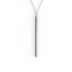 Pembe kuvars 14 ayar beyaz altın kolye (40 cm gümüş rolo zincir)