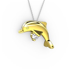 Taşlı Yunus Kolye - Swarovski 925 ayar altın kaplama gümüş kolye (40 cm beyaz altın rolo zincir) #10dkynl