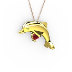 Taşlı Yunus Kolye - Kök yakut 14 ayar altın kolye (40 cm rose altın rolo zincir) #148ngdo