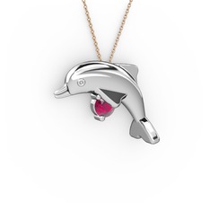 Rodolit garnet 18 ayar beyaz altın kolye (40 cm rose altın rolo zincir)