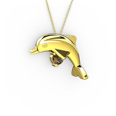 Taşlı Yunus Kolye - Dumanlı kuvars 18 ayar altın kolye (40 cm altın rolo zincir) #18pdabt