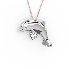 Taşlı Yunus Kolye - Pırlanta 925 ayar gümüş kolye (0.11 karat, 40 cm rose altın rolo zincir) #19ltmbc