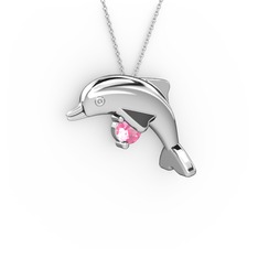 Taşlı Yunus Kolye - Pembe kuvars 8 ayar beyaz altın kolye (40 cm beyaz altın rolo zincir) #1a3iuzc