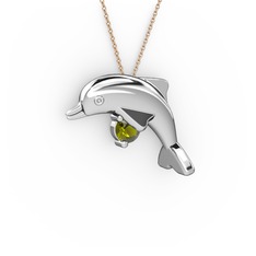 Taşlı Yunus Kolye - Peridot 14 ayar beyaz altın kolye (40 cm rose altın rolo zincir) #1ambwh3