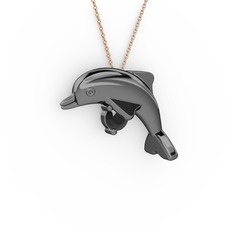 Taşlı Yunus Kolye - Siyah zirkon 925 ayar siyah rodyum kaplama gümüş kolye (40 cm rose altın rolo zincir) #1axshhp