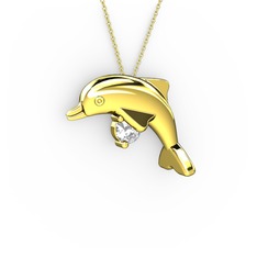Taşlı Yunus Kolye - Pırlanta 925 ayar altın kaplama gümüş kolye (0.11 karat, 40 cm altın rolo zincir) #1bk7oc9