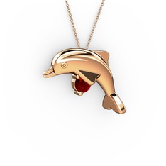 Taşlı Yunus Kolye - Garnet 925 ayar rose altın kaplama gümüş kolye (40 cm rose altın rolo zincir) #1efdo9a