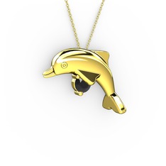 Taşlı Yunus Kolye - Siyah zirkon 8 ayar altın kolye (40 cm gümüş rolo zincir) #1hbgmmy