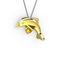 Taşlı Yunus Kolye - Sitrin 18 ayar altın kolye (40 cm gümüş rolo zincir) #1hekyon