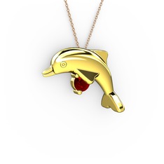 Taşlı Yunus Kolye - Garnet 925 ayar altın kaplama gümüş kolye (40 cm rose altın rolo zincir) #1kt3qpm