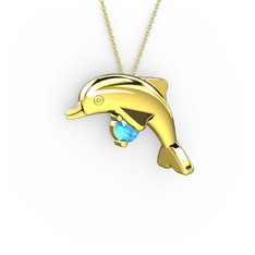 Taşlı Yunus Kolye - Akuamarin 18 ayar altın kolye (40 cm gümüş rolo zincir) #1l728gs