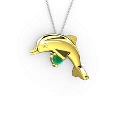 Taşlı Yunus Kolye - Kök zümrüt 925 ayar altın kaplama gümüş kolye (40 cm beyaz altın rolo zincir) #1myski1