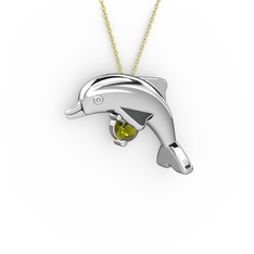 Peridot 14 ayar beyaz altın kolye (40 cm altın rolo zincir)