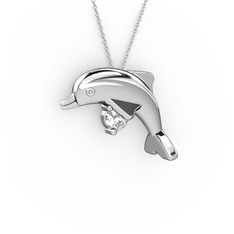 Taşlı Yunus Kolye - Swarovski 925 ayar gümüş kolye (40 cm beyaz altın rolo zincir) #1uf2xzu