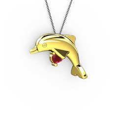 Taşlı Yunus Kolye - Kök yakut 14 ayar altın kolye (40 cm gümüş rolo zincir) #1wkaf46