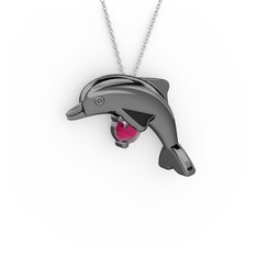 Rodolit garnet 925 ayar siyah rodyum kaplama gümüş kolye (40 cm beyaz altın rolo zincir)