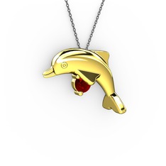 Taşlı Yunus Kolye - Garnet 14 ayar altın kolye (40 cm gümüş rolo zincir) #5walnd