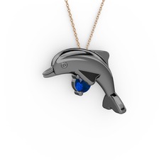 Lab safir 925 ayar siyah rodyum kaplama gümüş kolye (40 cm gümüş rolo zincir)