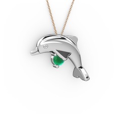 Taşlı Yunus Kolye - Kök zümrüt 18 ayar beyaz altın kolye (40 cm rose altın rolo zincir) #7ce2ev