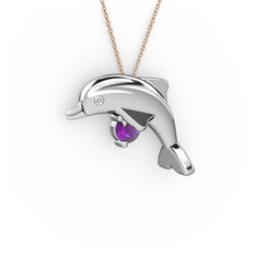 Taşlı Yunus Kolye - Ametist 8 ayar beyaz altın kolye (40 cm gümüş rolo zincir) #cxdwbd