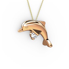 Taşlı Yunus Kolye - Beyaz zirkon 8 ayar rose altın kolye (40 cm gümüş rolo zincir) #e18brs