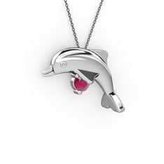 Taşlı Yunus Kolye - Rodolit garnet 14 ayar beyaz altın kolye (40 cm gümüş rolo zincir) #fhg650