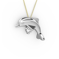 Taşlı Yunus Kolye - Beyaz zirkon 18 ayar beyaz altın kolye (40 cm altın rolo zincir) #mbwew6