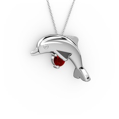 Garnet 8 ayar beyaz altın kolye (40 cm beyaz altın rolo zincir)