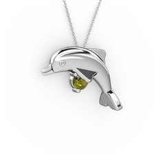 Taşlı Yunus Kolye - Peridot 18 ayar beyaz altın kolye (40 cm beyaz altın rolo zincir) #pfa1ng