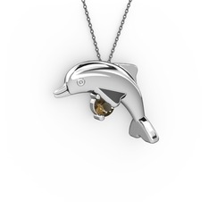 Taşlı Yunus Kolye - Dumanlı kuvars 14 ayar beyaz altın kolye (40 cm gümüş rolo zincir) #pjt6eq