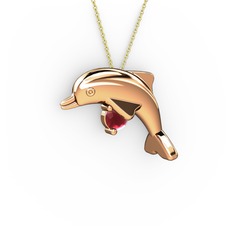 Taşlı Yunus Kolye - Kök yakut 925 ayar rose altın kaplama gümüş kolye (40 cm altın rolo zincir) #pk7y67