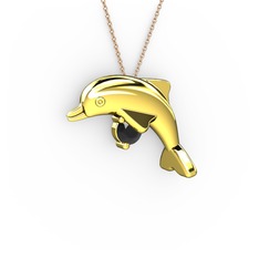 Taşlı Yunus Kolye - Siyah zirkon 18 ayar altın kolye (40 cm rose altın rolo zincir) #xldpcs