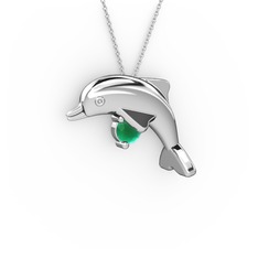 Kök zümrüt 14 ayar beyaz altın kolye (40 cm beyaz altın rolo zincir)