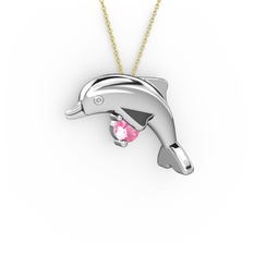 Taşlı Yunus Kolye - Pembe kuvars 925 ayar gümüş kolye (40 cm altın rolo zincir) #z6fepp