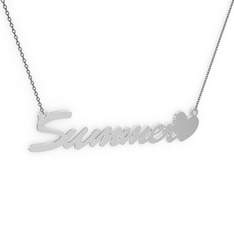 14 ayar beyaz altın kolye (6 karakterli el yazısı, 40 cm gümüş rolo zincir)