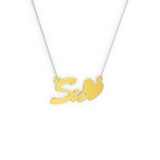 Kalp İsim Kolye - 14 ayar altın kolye (2 karakterli el yazısı, 40 cm gümüş rolo zincir) #15m7k88