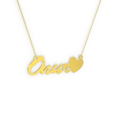 Kalp İsim Kolye - 18 ayar altın kolye (4 karakterli el yazısı, 40 cm altın rolo zincir) #1c6uprb