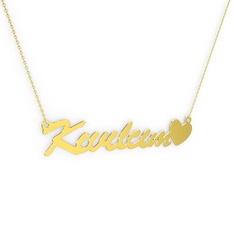 Kalp İsim Kolye - 8 ayar altın kolye (8 karakterli el yazısı, 40 cm altın rolo zincir) #1cd2rut