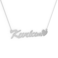 Kalp İsim Kolye - 925 ayar gümüş kolye (8 karakterli el yazısı, 40 cm beyaz altın rolo zincir) #1dyoky3