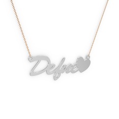 14 ayar beyaz altın kolye (5 karakterli el yazısı, 40 cm rose altın rolo zincir)