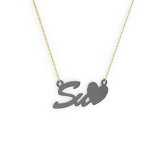 925 ayar siyah rodyum kaplama gümüş kolye (2 karakterli el yazısı, 40 cm altın rolo zincir)