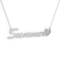 8 ayar beyaz altın kolye (6 karakterli el yazısı, 40 cm gümüş rolo zincir)