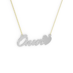 Kalp İsim Kolye - 8 ayar beyaz altın kolye (4 karakterli el yazısı, 40 cm altın rolo zincir) #1lg7ose