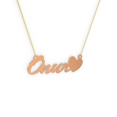 Kalp İsim Kolye - 14 ayar rose altın kolye (4 karakterli el yazısı, 40 cm altın rolo zincir) #1m7qaf0