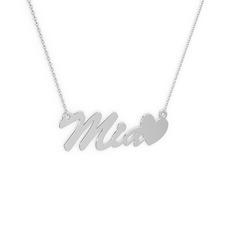 Kalp İsim Kolye - 14 ayar beyaz altın kolye (3 karakterli el yazısı, 40 cm beyaz altın rolo zincir) #4nq21k